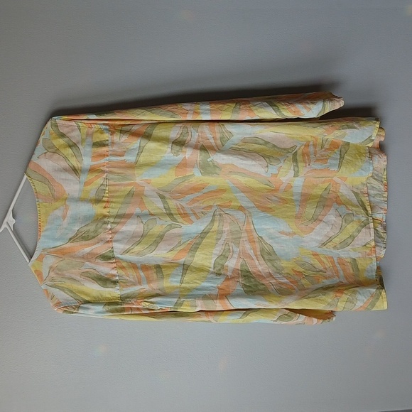 Rachel Zoe 100% Linen Roll Tab Sleeve Tunic Blouse Yellow Tropical Women's 1X - Picture 4 of 4